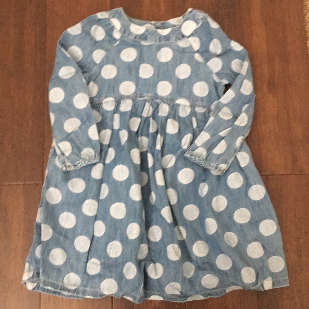 Girls Denim Polka Dot Long Sleeve Dress Size 5